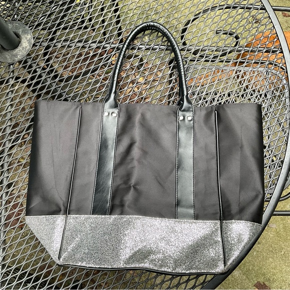 Blingy Stylish Satin Vegan Leather Glitter Double Handle Tote Bag! - Picture 10 of 16